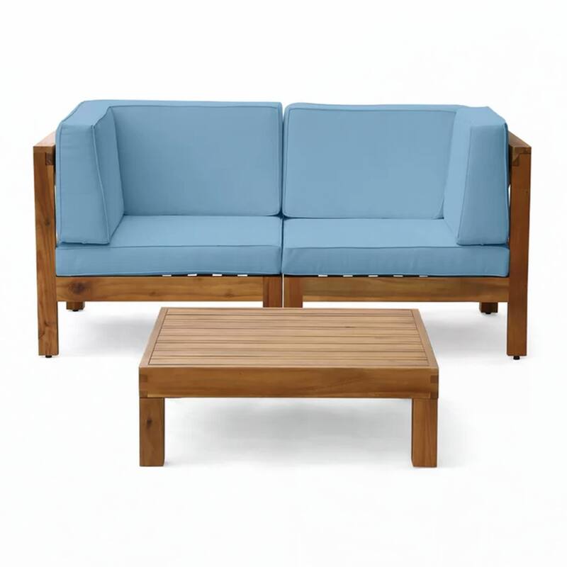 Outdoor 2 SEATER SECTIONAL LOVESEAT WITH COFFEE TABLE, BLUE