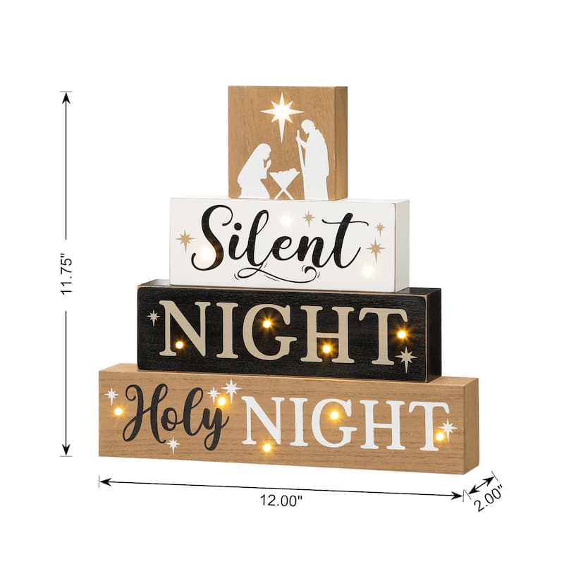 Glitzhome 12"H Lighted Wooden Nativity Block Word Sign
