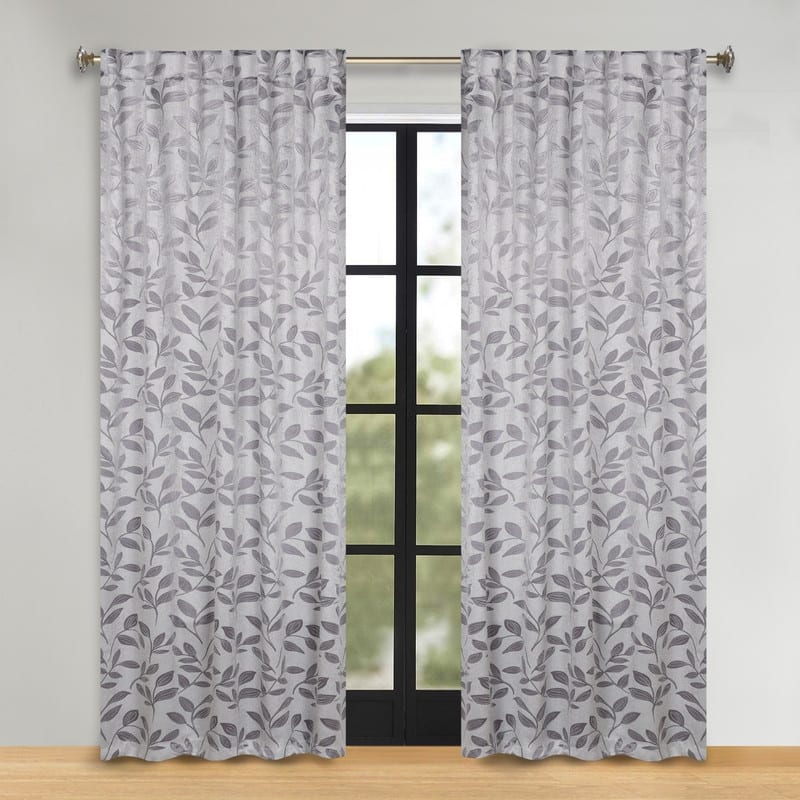 Superior Leaves Machine Washable Room Darkening Curtains with Back Tabs, Set of 2