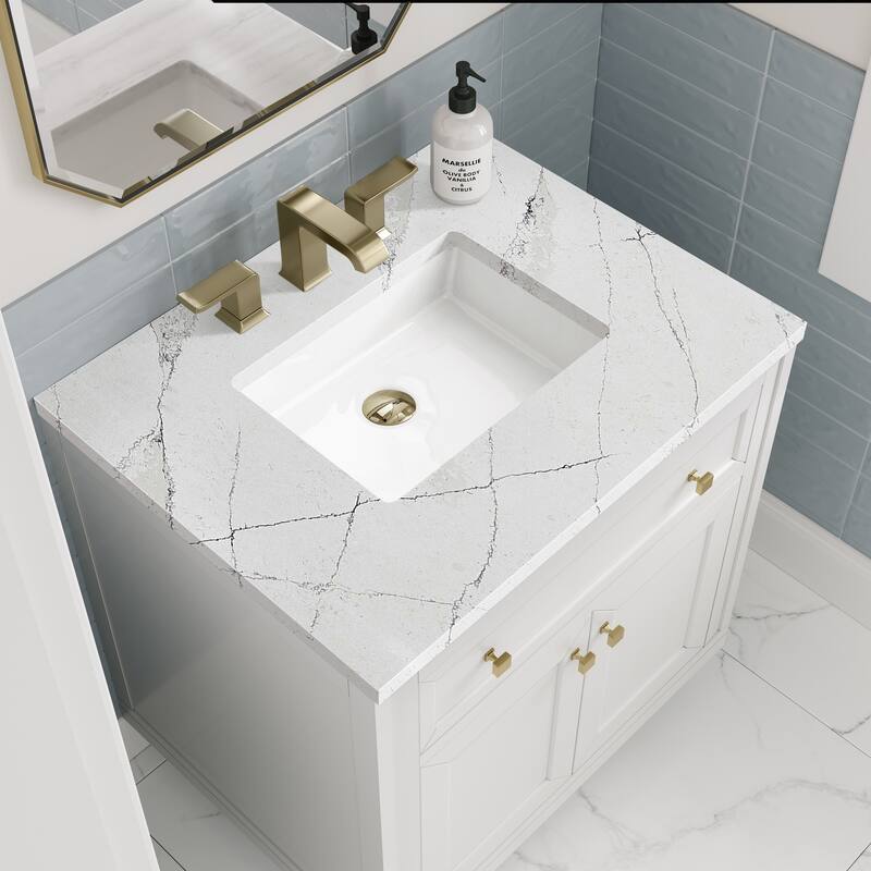 James Martin Vanities Chicago 30" Single Vanity, Glossy White - Ethereal Noctis Quartz