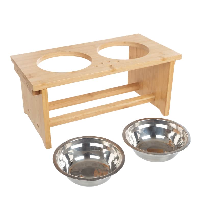 PETMAKER Elevated Dog Bowls with Nonslip Bamboo Stand - Holds 20oz Each