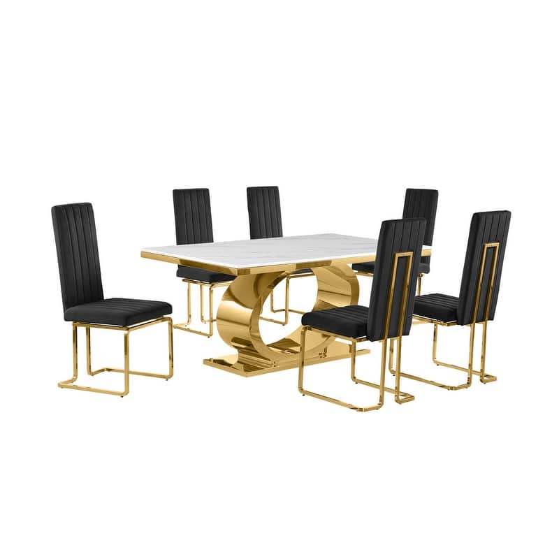 Best Quality Furniture D430/1-SC340-7 Dining Set with 68" White Marble Top