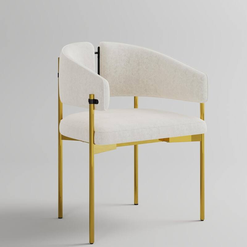 Classic and Luxurious Barrel Dining Chairs with Arms - Single - Polished Gold And White