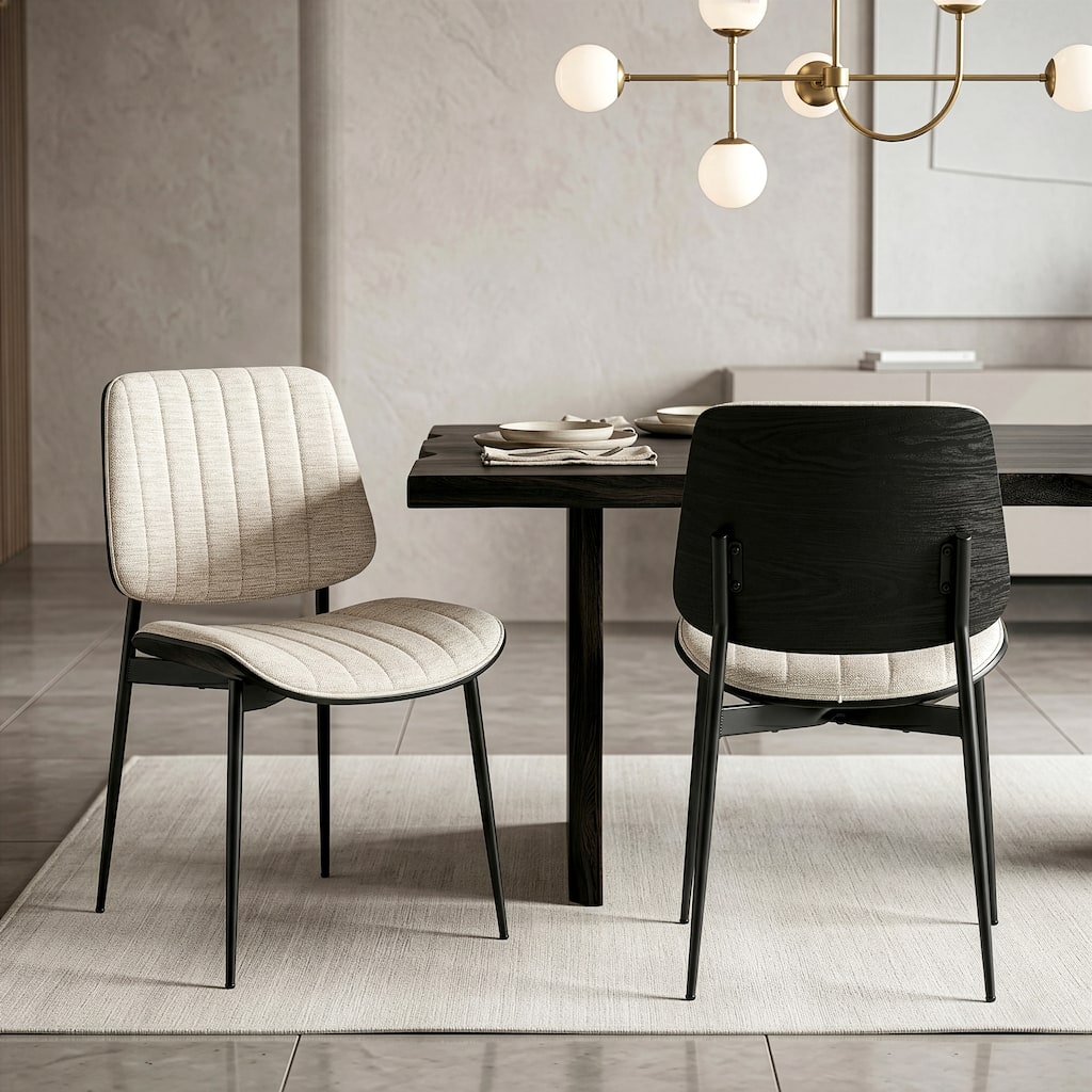 Set of 2 Bethwyn Beige Woven Fabric Dining Chair with Wood Back