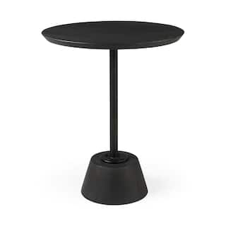 Maxwell Dark Brown Wood w/Black Metal Pedestal Round Side Table