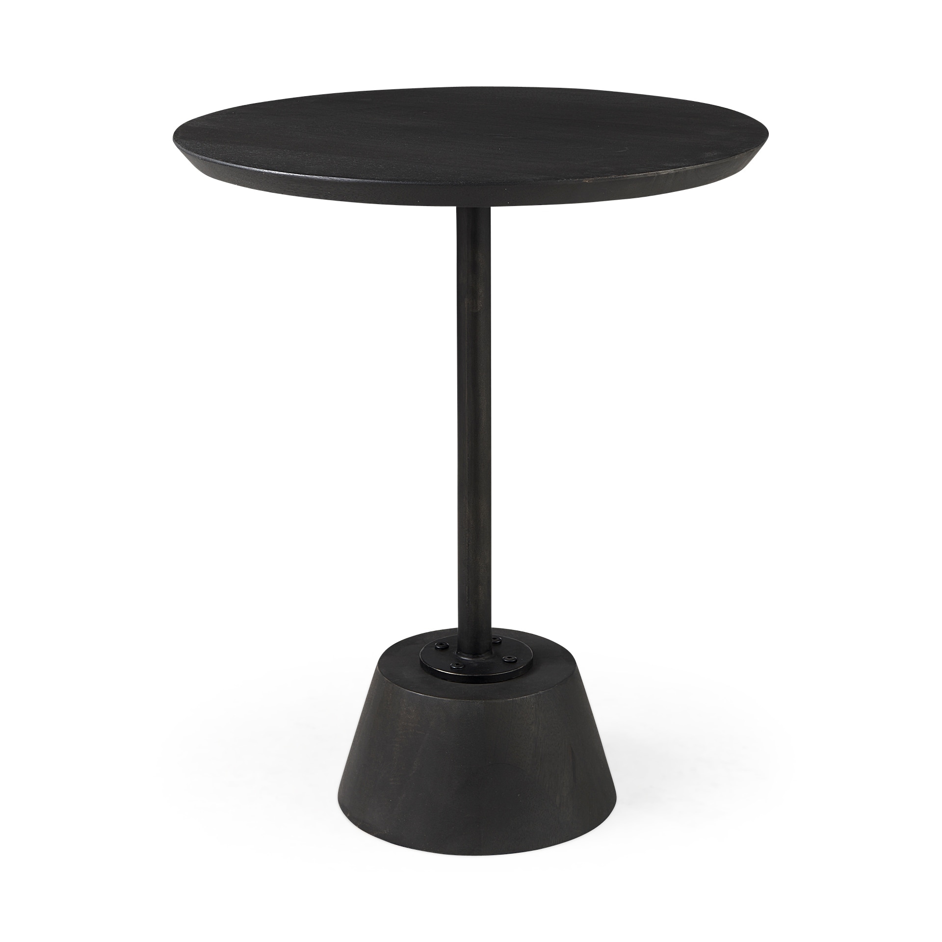 Mercana Maxwell Dark Brown Wood w/Black Metal Pedestal Round Side Table