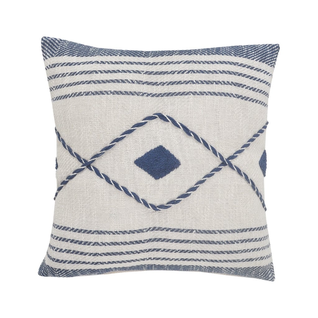 HomeRoots 20" X 20" Blue And White 100% Cotton Coastal Zippered Pillow