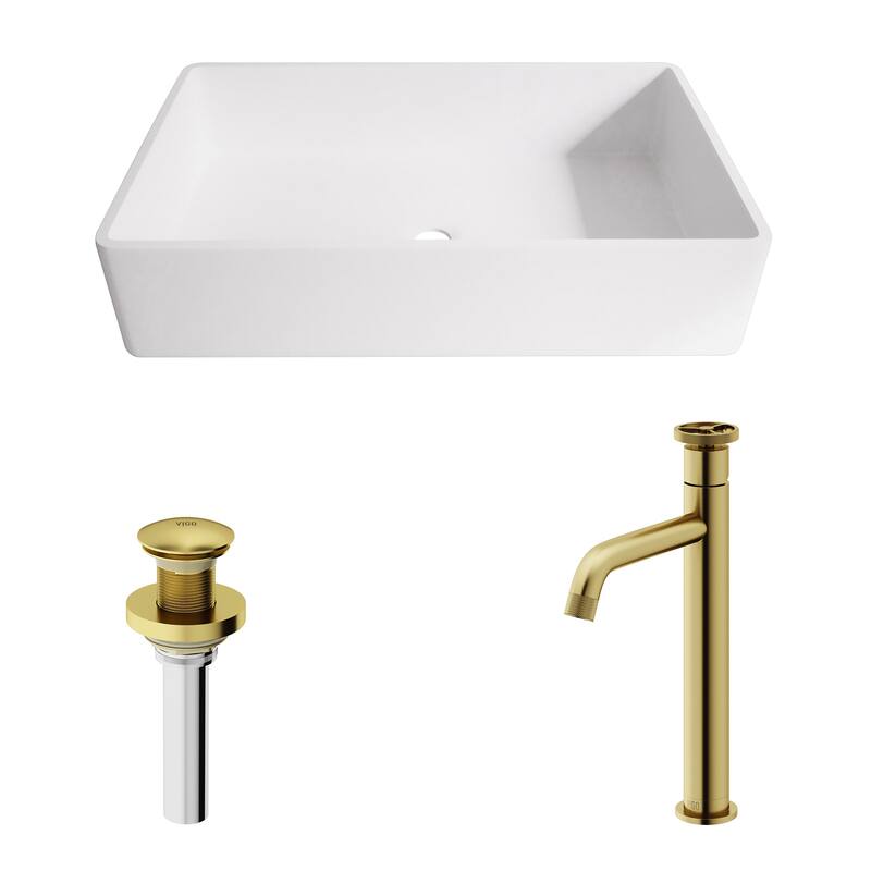 VIGO Magnolia 21"L x 14"W MatteStone Vessel Sink and Cass 12"H Faucet Set