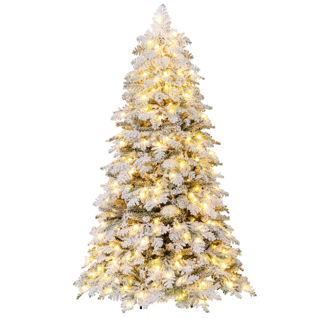 Costway 6/7 FT Artificial Snow-flocked Christmas Tree with 130 Balls, - See Details