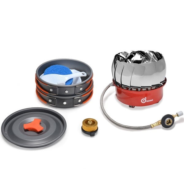 ODOLAND Camping Cookware Kit w/ Mini Camping Stove Best 1-2 Person Pot Pan Kit for Outdoor