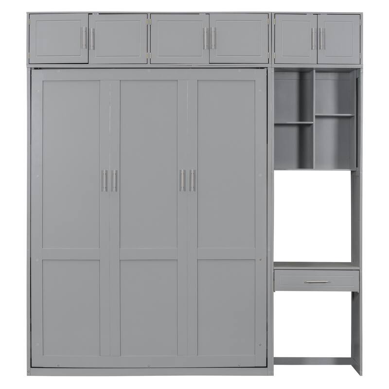 Wall Cabinet Murphy Bed with Dressing Desk & Top Cabinet, Foldable Bed