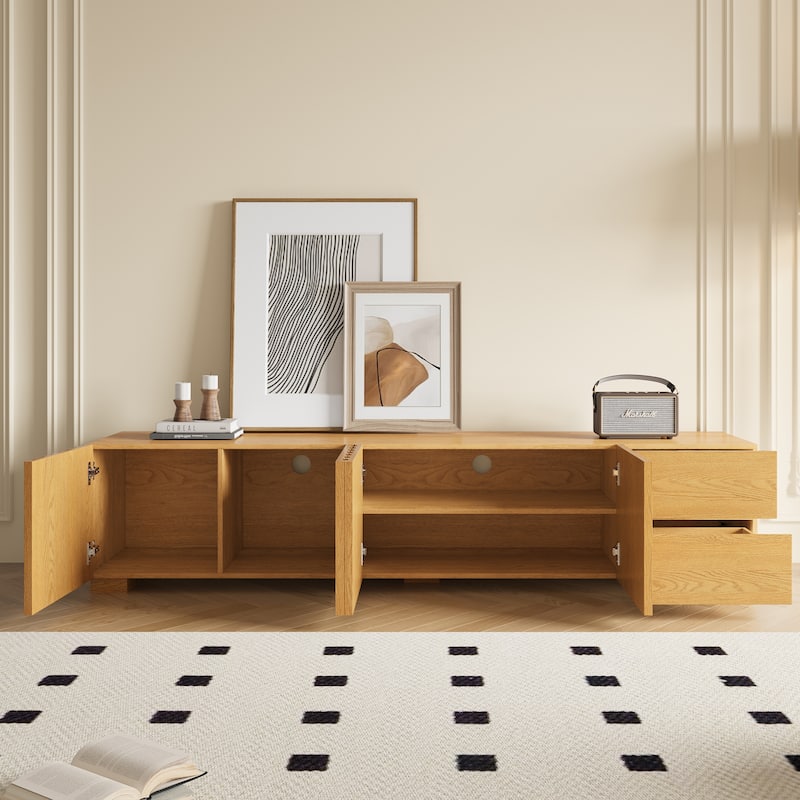 79" Mid-Century Modern TV Stand - Wood Media Console, Living Room Entertainment Center with Ample Storage