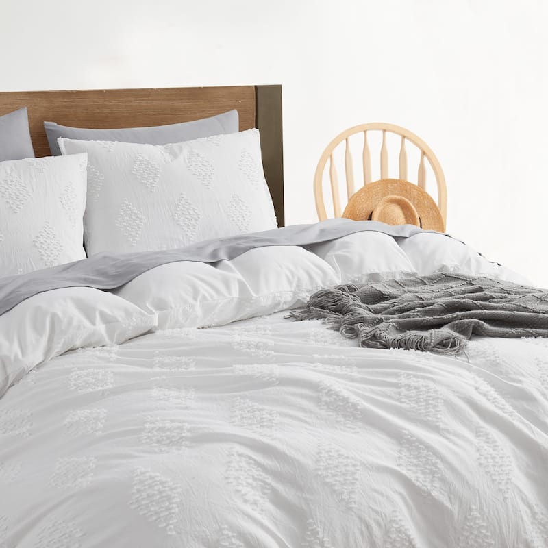 Nestl Boho Tufted Embroidery Double Brushed Duvet Cover with Button Closure