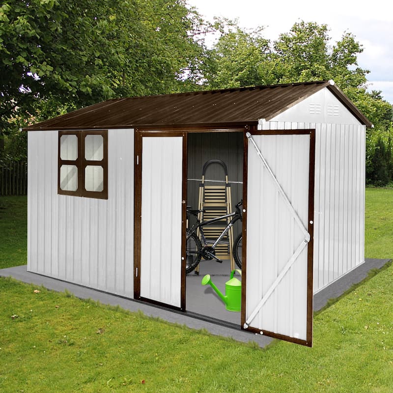 10'x8' Outdoor Metal Storage Shed with Lockable Door for Patio Furniture and Tools