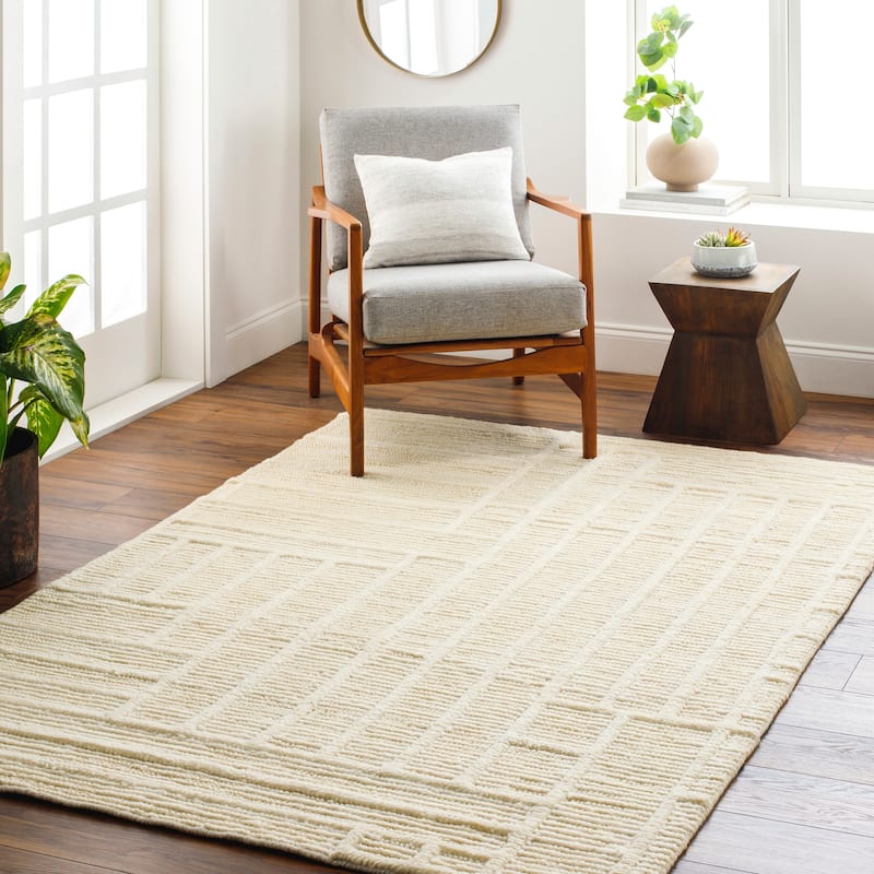 Amya Handmade Modern Casual Wool Area Rug - 2' x 3' - Cream