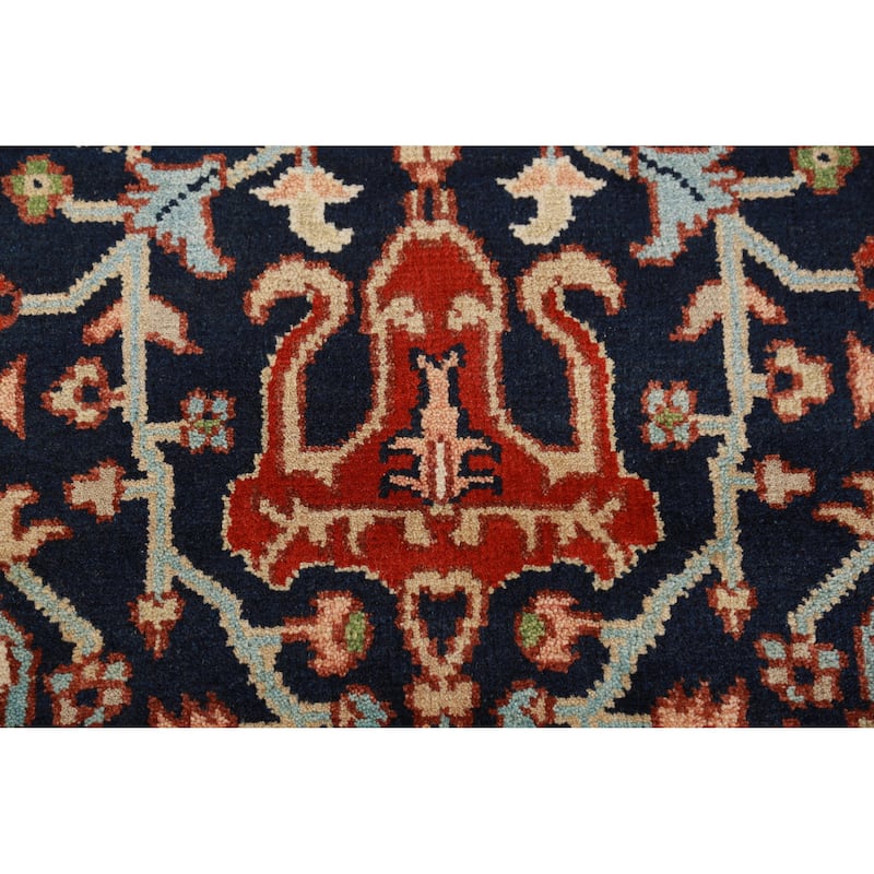 Hand Knotted Oriental 100% Wool Carpet Traditional All-Over Navy Blue & Blues Heriz (serapi) Area Rug - 12' 0'' X 9' 1''