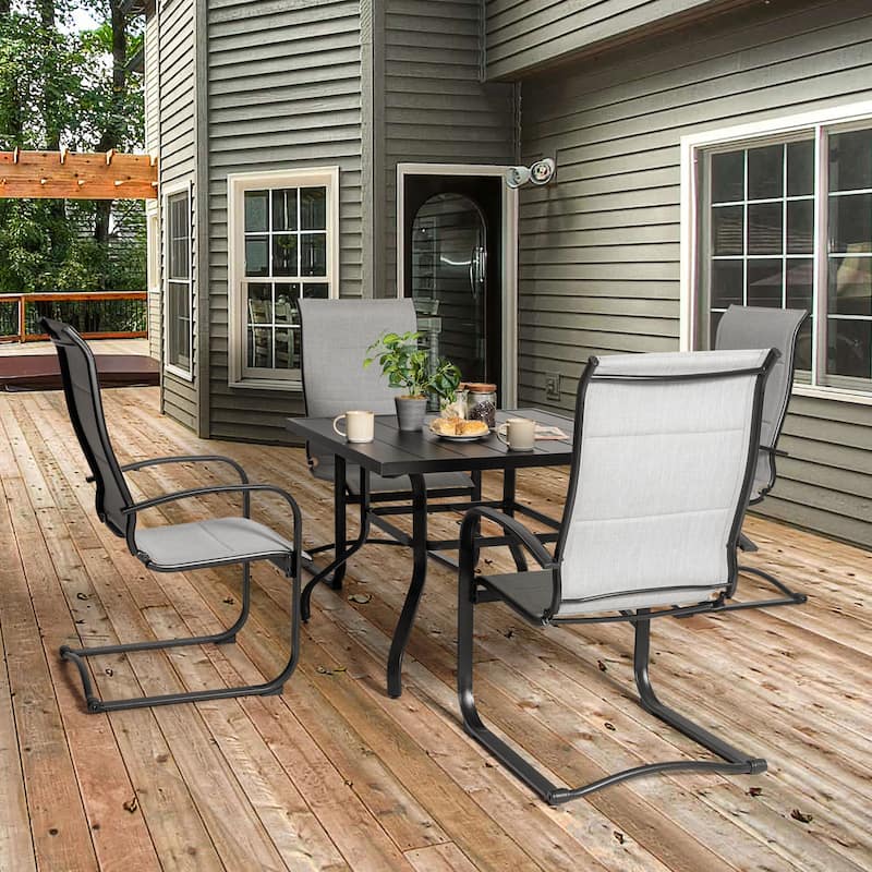 Patio Dining Set, Premium Textilene Chairs, Rectangle Iron Table
