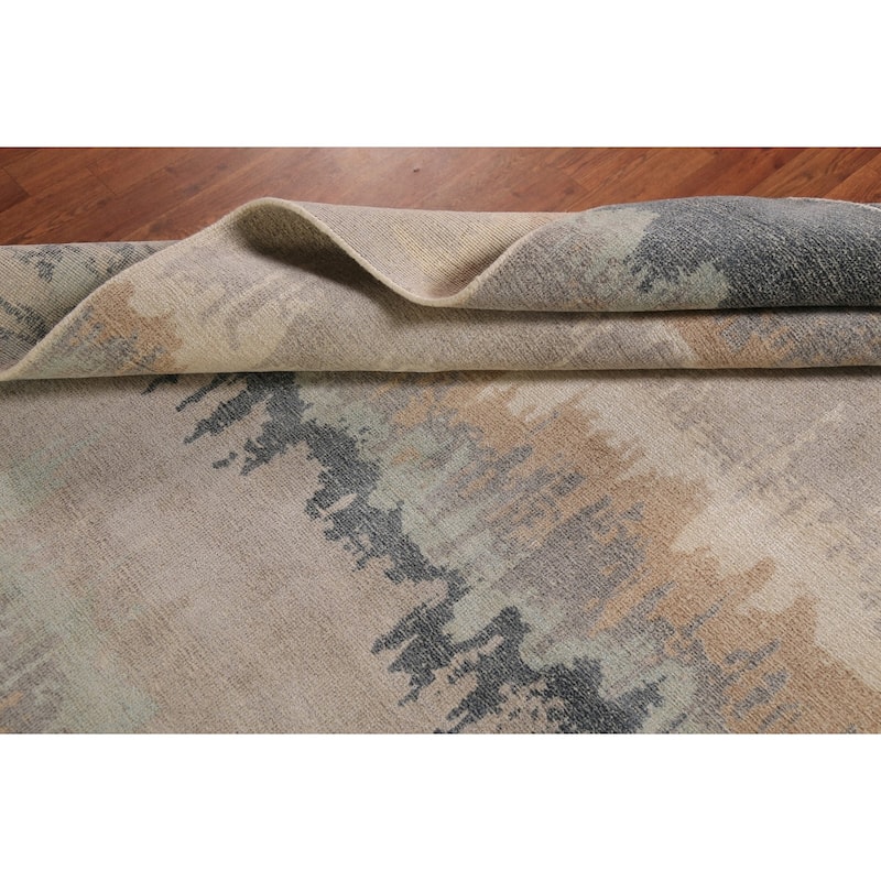 Abstract Modern Area Rug Hand-Knotted Beige Tribal Wool Carpet - 5'4"x 7'6"