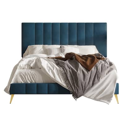 CraftPorch Modern Velvet Tufted Upholstered Gold Accent Platform Bed