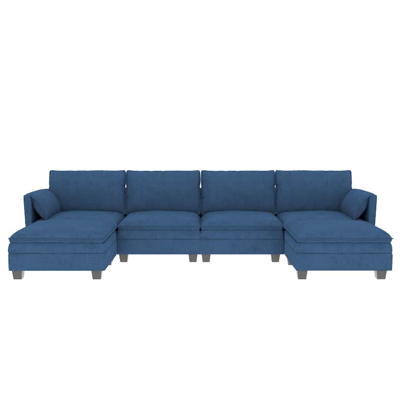 Christopher Knight Home - Noah 141.5" U-Shaped 6-Seater Sofa Couch with Movable Ottoman and Armrest Pockets, Fabric Upholstery