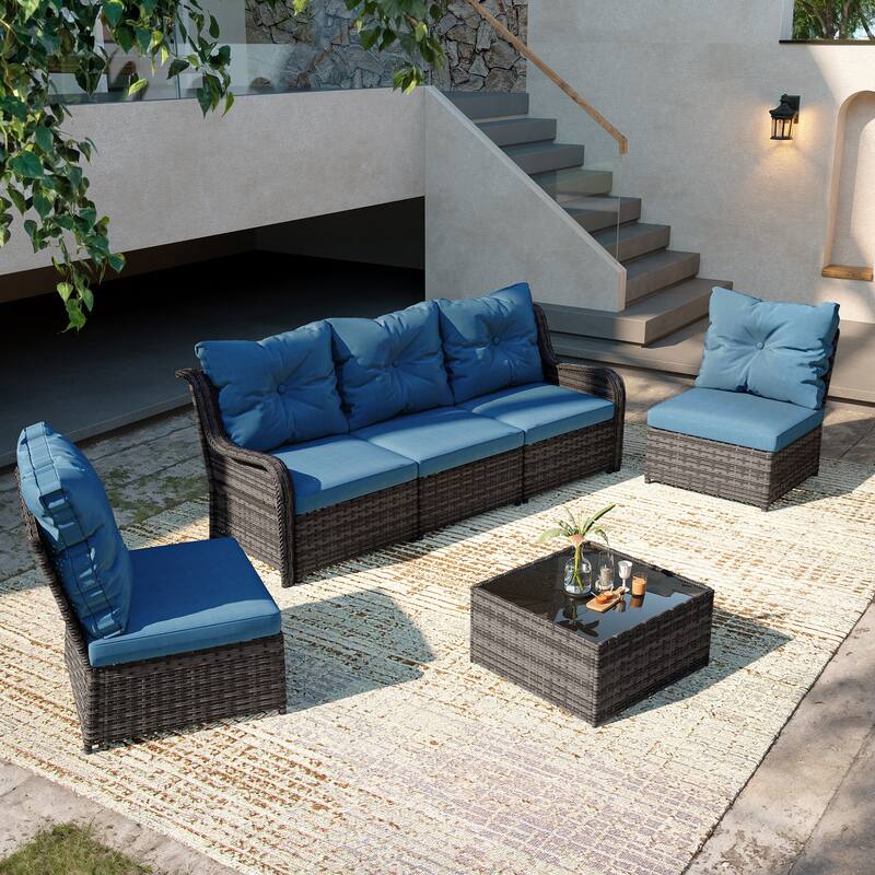 6-pieces Patio Wicker Outdoor Sectional Seating Sofa Set with Coffee Table