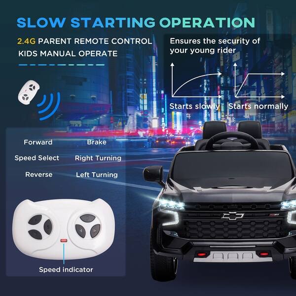 12V Ride On Car Licensed Chevrolet TAHOE, Kid Ride On Car With Remote Control, 3 Speed, Spring Suspension, LED Light, Horn, Music Player, Kids Electric Car, For 3–6 Years Old, White