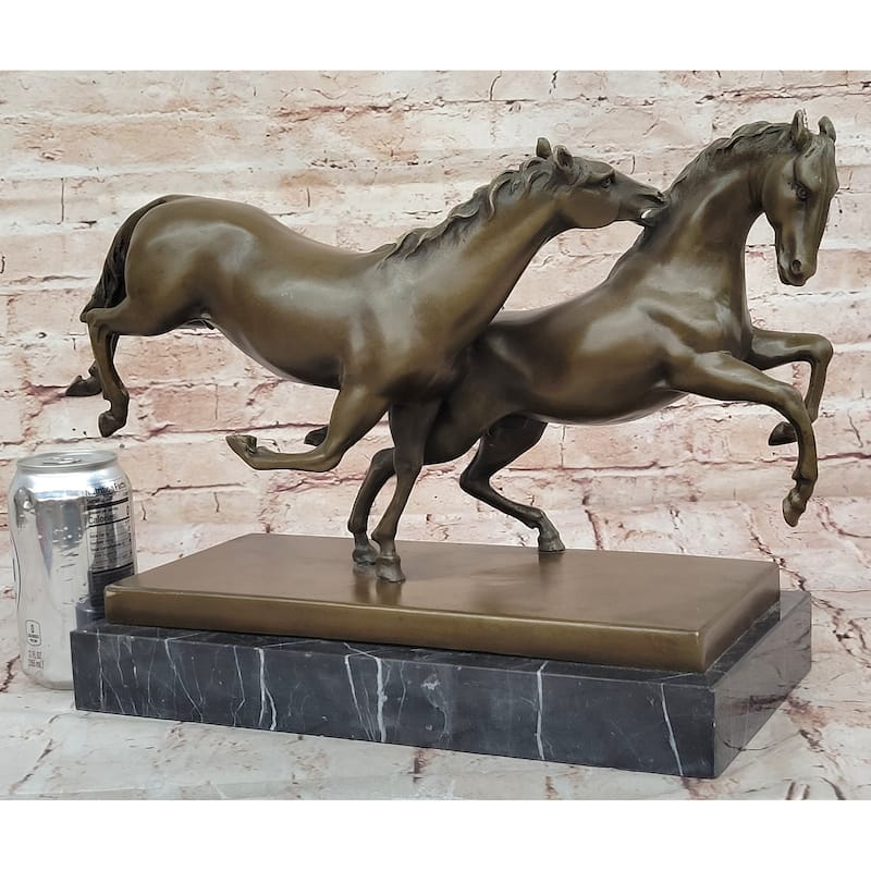 Dynamic Bronze Imitative Horse Duo – Elegant Rearing Stallions Sculpture