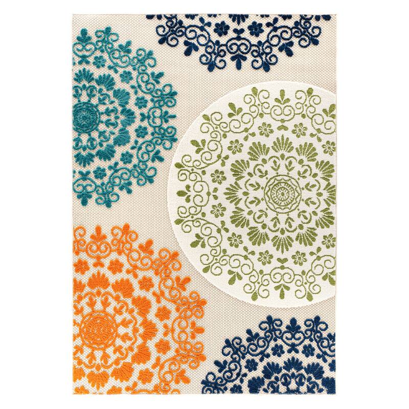 Verona Contemporary Floral Circles Indoor/Outdoor Area Rug