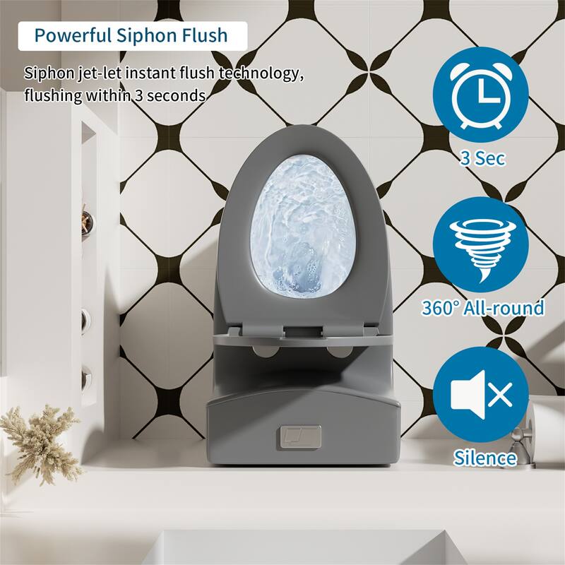 Modern Light Gray One-Piece Toilet with Tornado Flush