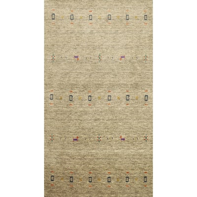 Hand Knotted Oriental 100% Wool Carpet Tribal Animal Pictorial Beige & Ivories Gabbeh Area Rug - 4' 10'' X 3' 0''