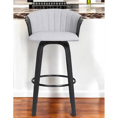 26" Light Gray And Black Fabric Swivel Counter Height Bar Chair