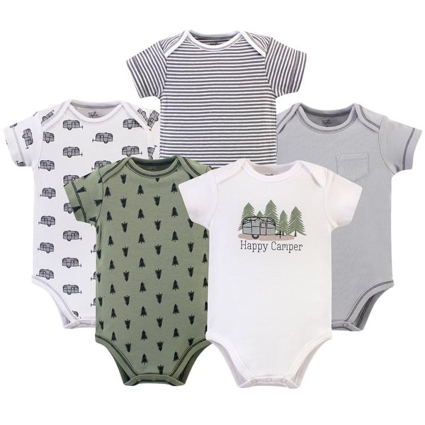 slide 1 of 1, Touched by Nature Baby Boy Organic Cotton Bodysuits 5pk, Happy Camper 18-24 Months - Happy Camper