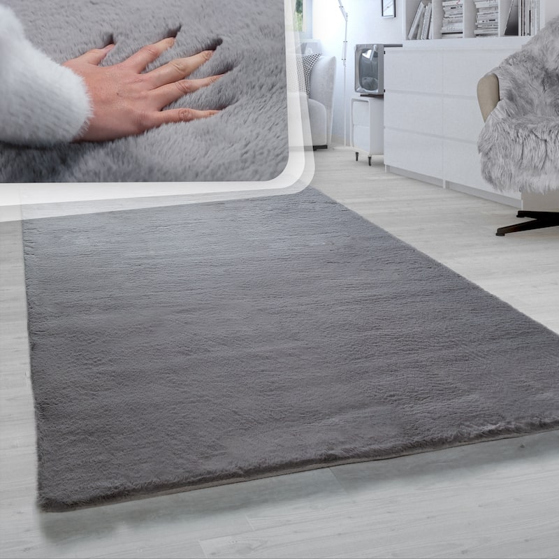 Solid High Pile Area Rug Cosy Luxurious Touch Super Soft - 5'3" x 7'7" - Anthracite