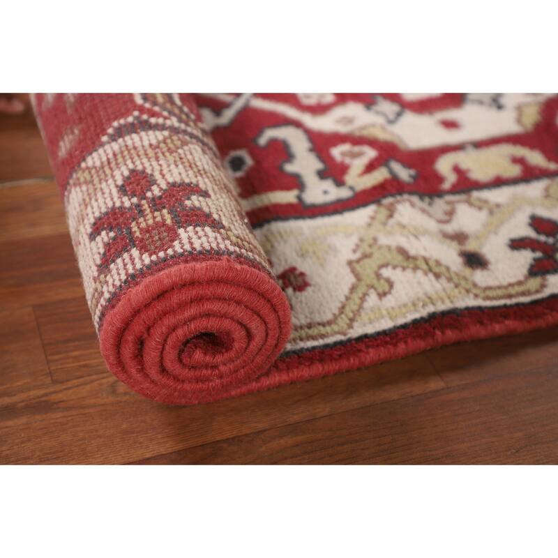 Red Oushak Indian Runner Rug Hand-Knotted Wool Carpet - 2'6"x 9'9"
