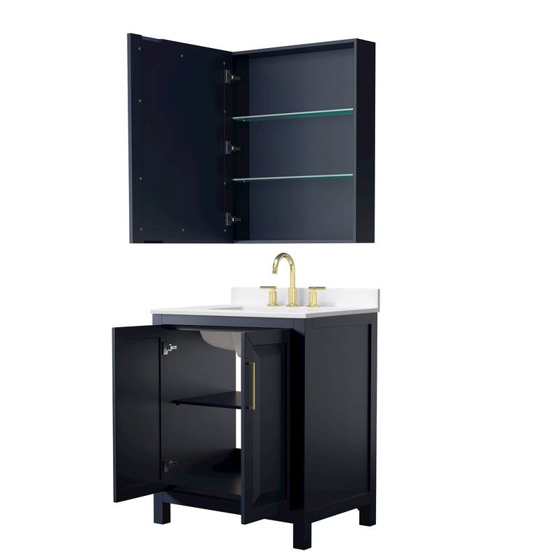 Daria 30-inch Single Vanity, 3 Hole Quartz Top, Med Cabinet