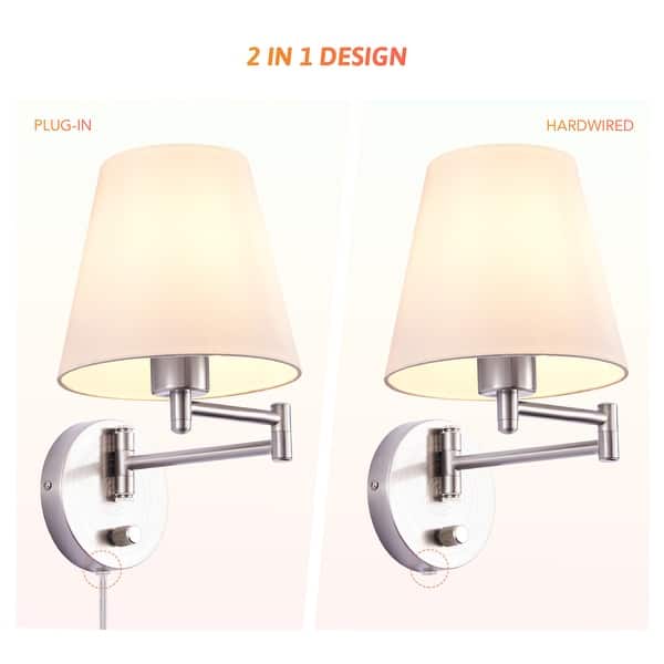 dimension image slide 1 of 3, CO-Z Plug-in Swing Arm Wall Mount Sconce