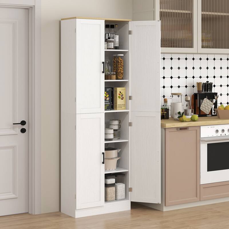 67" Freestanding Kitchen Pantry, 4-Door Storage Cabinet Organizer with Adjustable Shelves, Kitchen Cabinet