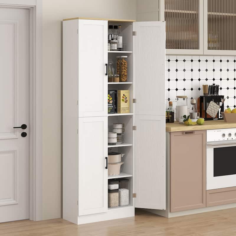 Modern 2-Tone Kitchen Pantry Cabinet with Adjustable Shelves, Freestanding Storage Cabinet Buffet Cabinet