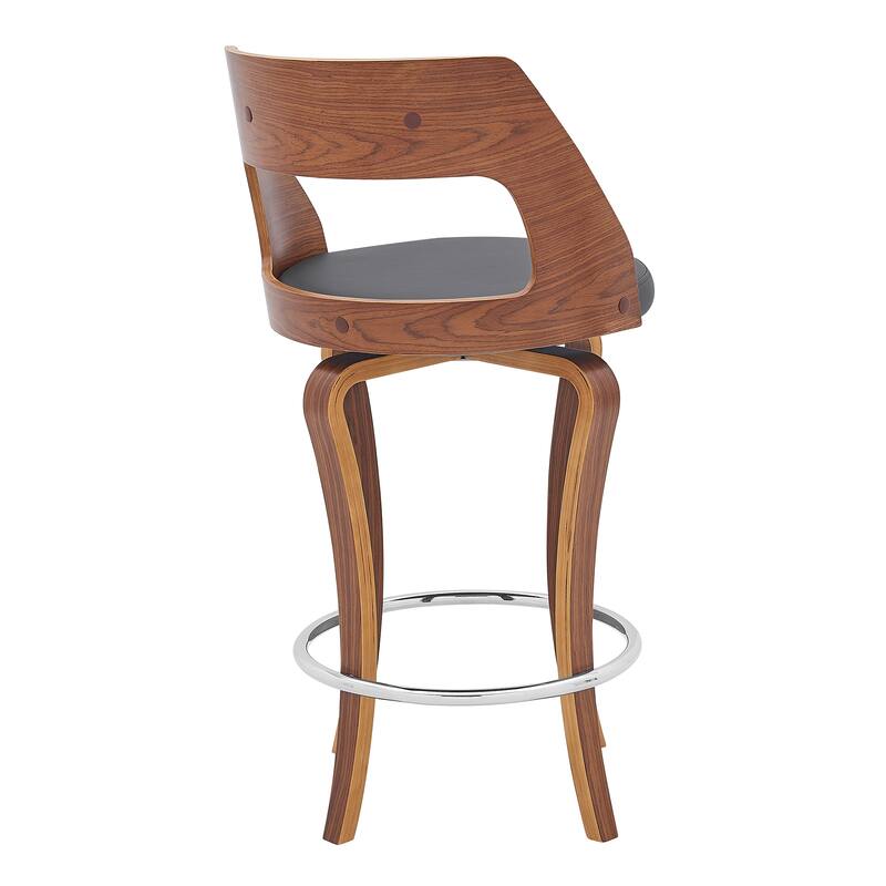 Grady Walnut Wood Upholstered Swivel Bar or Counter Stool