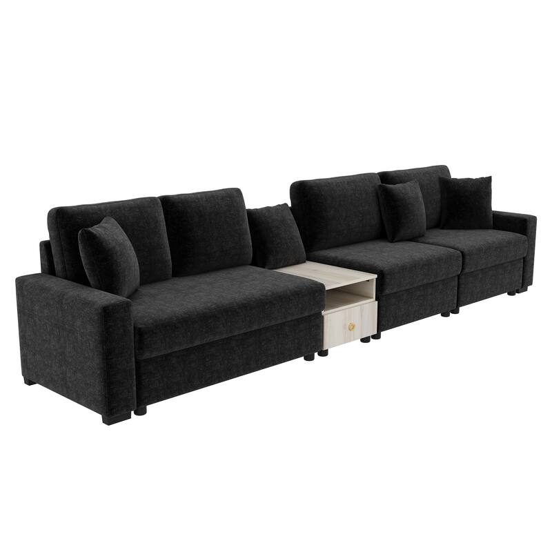 Christopher Knight Home - Havencrest 132.5" Modern Upholstered Modular Sofa with Storage Armrest Center Console