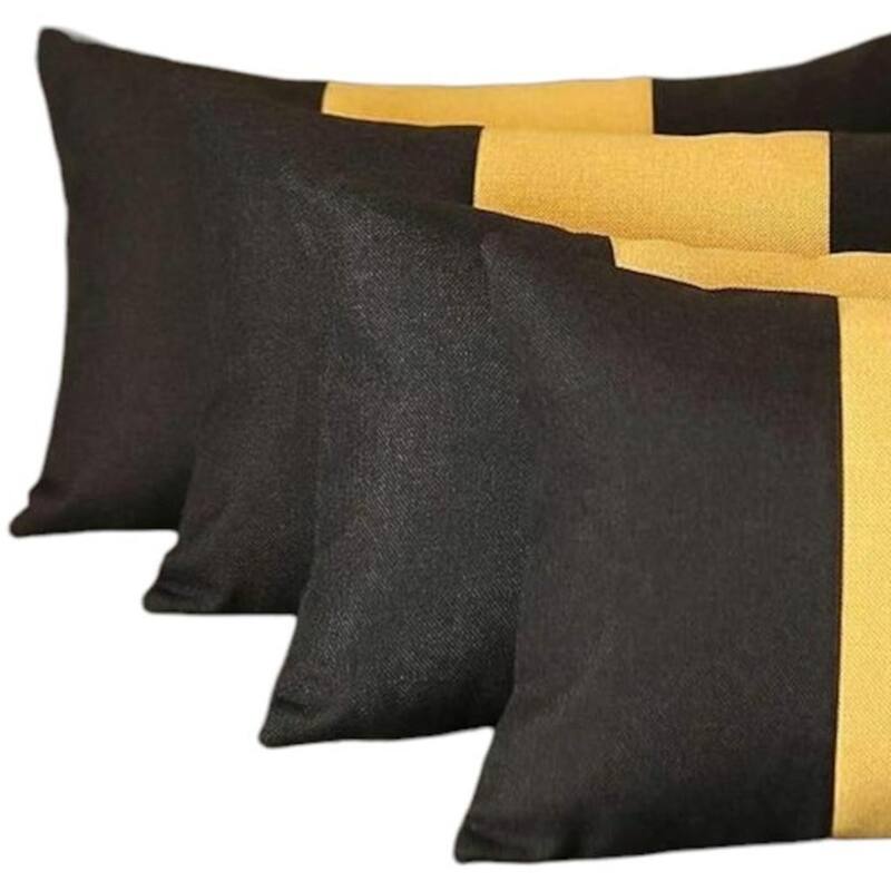 HomeRoots Set of Four 12" X 20" Black And Yellow Lumbar Throw Pillows