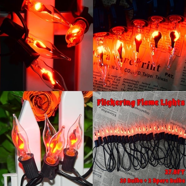 Flickering flame string lights top