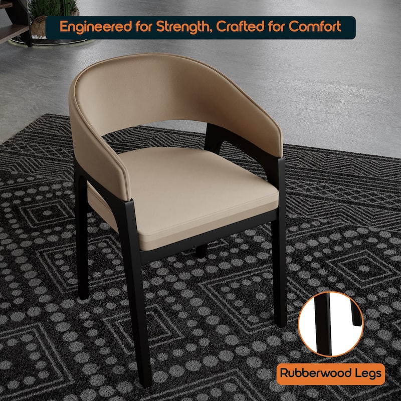 Cali Leather Dining Chair with Rubberwood Legs for Modern Kitchend and Dining Room Accent Arm Chair With Curved Open Back Design