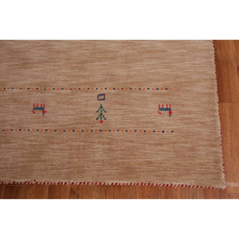 Hand Knotted Oriental 100% Wool Carpet Tribal Tribal Brown Gabbeh Area Rug - 9' 9'' X 8' 2''