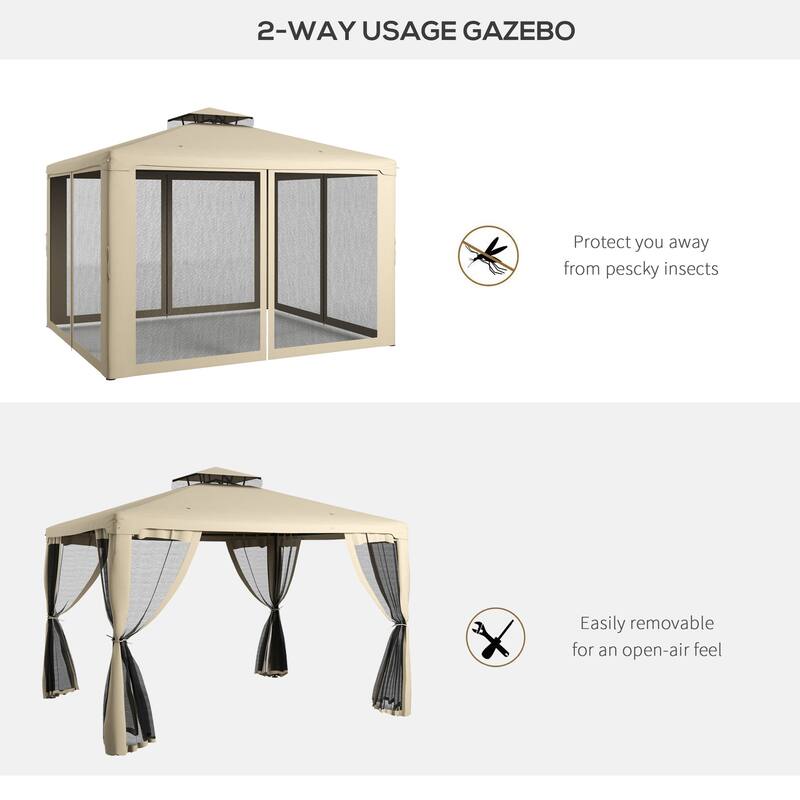 9.6' x 11.6' Outdoor Patio Gazebo with 2-Tier Roof, Netting, and Steel Frame for Garden, Lawn, Backyard, and Deck