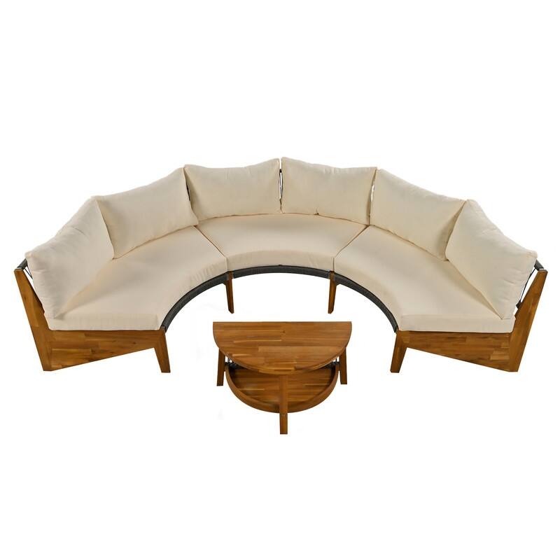 Patio 3 Piece Sofa Conversation Set, 6-Person Outdoor Seating Group w/ Cushions & Coffee Table, Half Moon Patio Furniture Sets