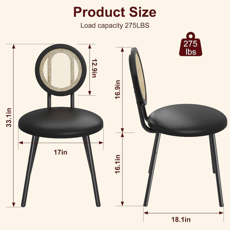 Boho Dining Chairs Set with Thicken Upholstered Natural Rattan Back