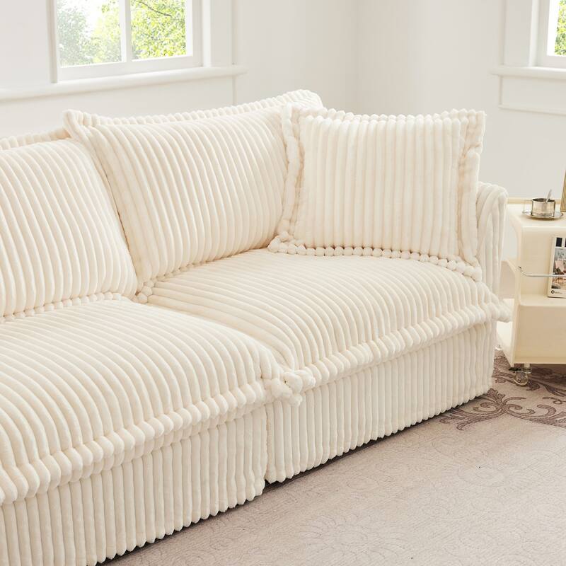 Modern 3 Seater Upholstered Sofa with 2 Ottomans and 2 Pillows