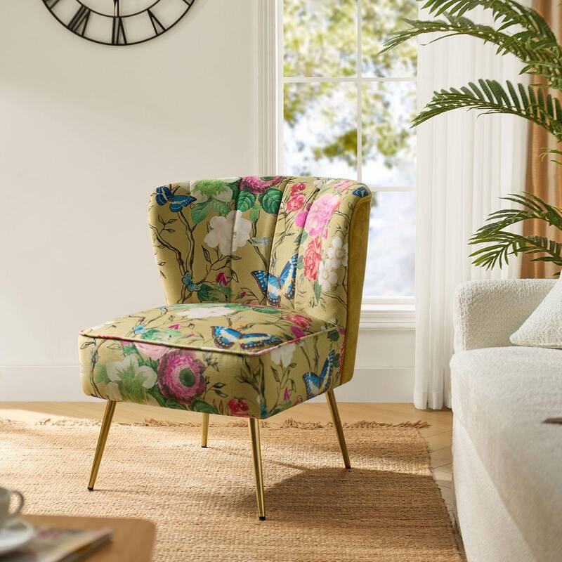 Amata Bold Patterned Tufted Side Chair with Goldtone Legs