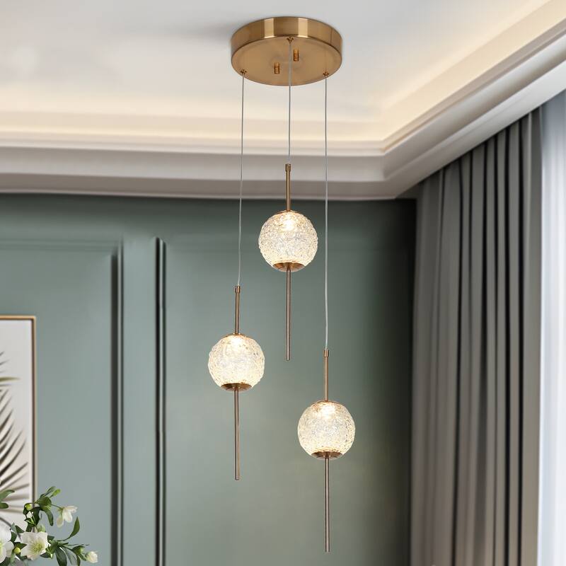 Modern LED 3-Light Gold Chandelier Cluster Island Pendant for Kitchen Island - D12" x H76" Max